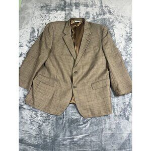 Pronto Uomo Mens 46R Tan Plaid Wool Blazer Jacket 2-Button